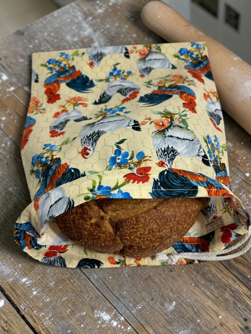 Farmhouse Raise Chickens Cotton Bread Bag, Reusable Cloth Sourdough Storage